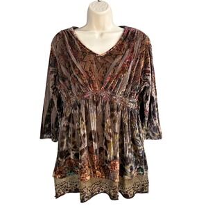 Velvet Babydoll Top Large Boho Floral Sequin Artsy Dark Romantic Fairy Grunge
